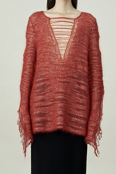 SWAYING/KNIT V-neck floating jumper SW24RE1T05 red